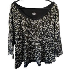 Lane Bryant Black Long Sleeve Shirt With Metallic Feather Pattern